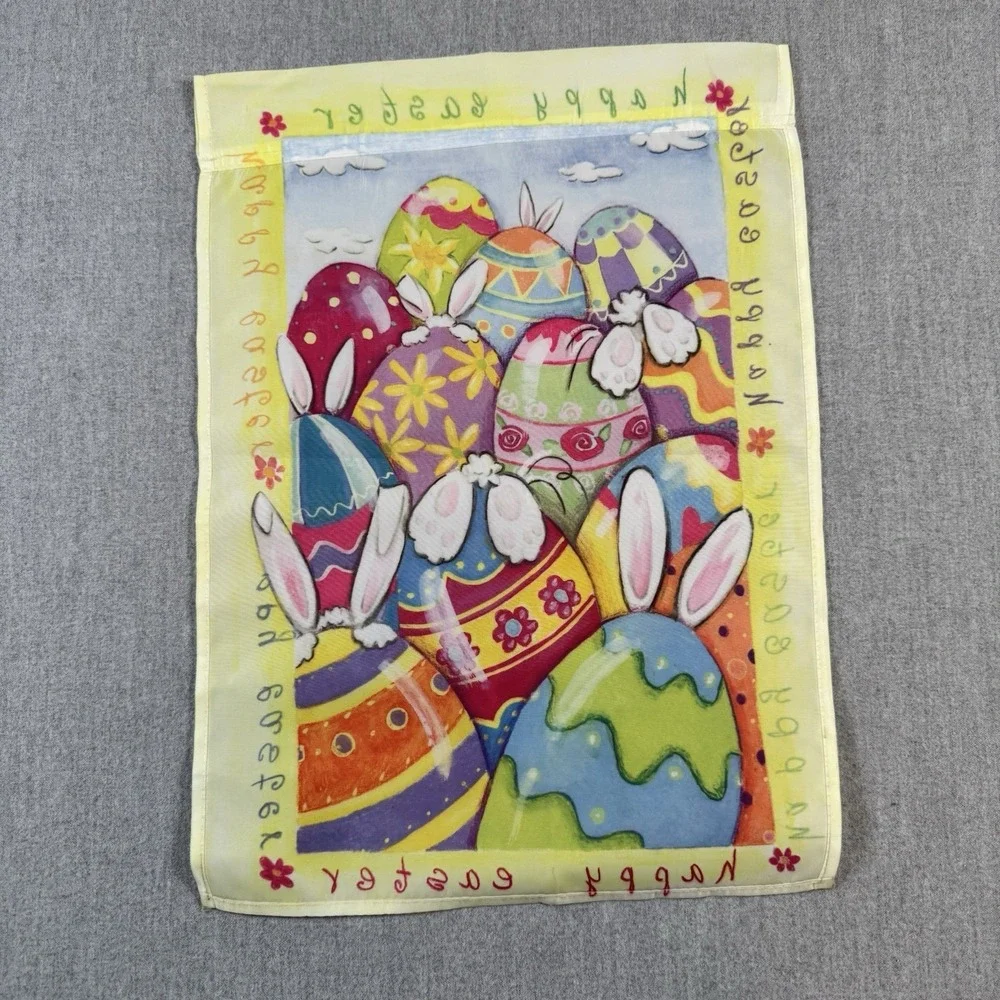 Easter House Flag Bunny & Eggs Egg Hunt Humor Yellow 12 X 17 Inch S.‎ LAVENDER